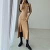 YPFF New Autumn Women's Slim Fit High Slit Long Sleeve Dress - Elegant, Sexy Solid Color Skirt