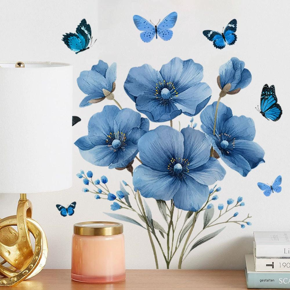 Colorful Flower Pendant Lamp Bird Wall Sticker For Bedroom Living Room Entrance Home Background Decoration Self-adhesive 29*22CM