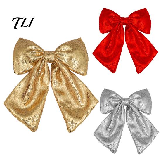 Durable Polyester Bows for Seasonal Decor Christmas Large Bow Pendant with Sequin, Multi-Layered Glitter Decorative Hanging Holiday Parties Ornament,