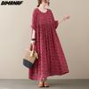 Летнее платье больших размеров, пляжный сарафан, льняное повседневное женское платье с цветочным принтом, красное новое платье 2022 года