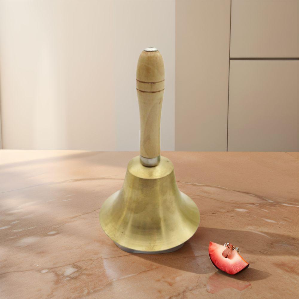 Wooden Handle Solid Brass Call Bell Multi-Purpose Brass Ringing Handbells  Wedding Ceremony