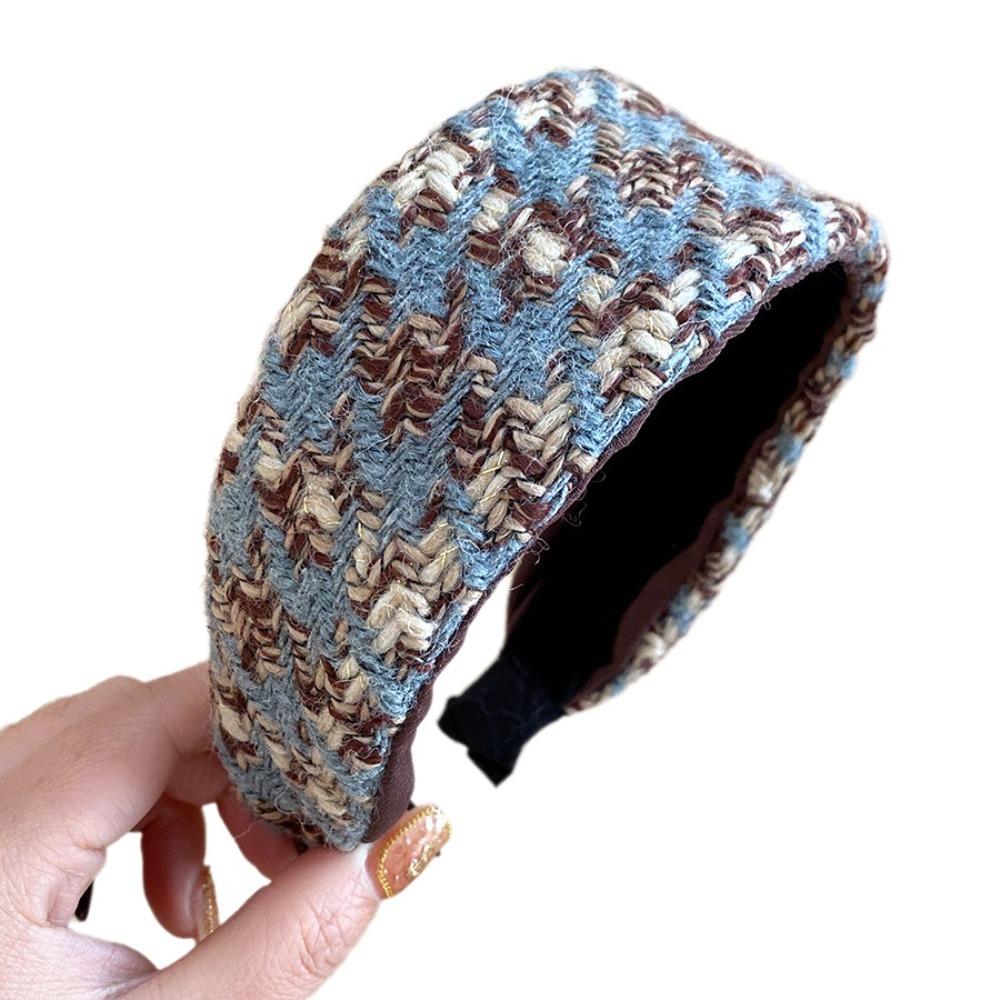 Tweed Knitted Wide Brim Hairband Anti-Slip Turban Headband Luxury Braided Headband Autumn Winter