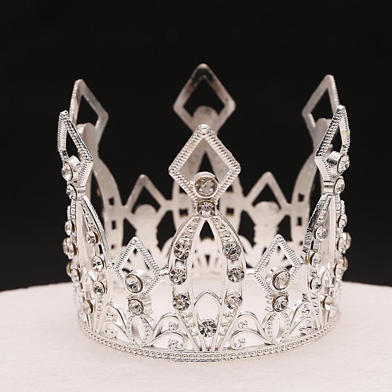 Украшения для торта, корона, сплав, круглая тиара, свадебные аксессуары для волос, детские украшения, золотая серебряная тиара со стразами