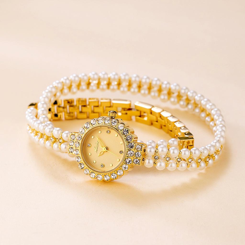 MISSFOX-Romantic Temperament женские часы с бриллиантами, высококачественный нишевый браслет с жемчугом, водонепроницаемые кварцевые часы