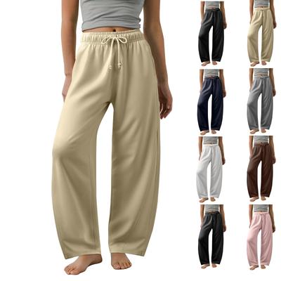 Женские спортивные брюки Barrel Leg с эластичной талией и завязками на талии, повседневные брюки-палаццо из хлопка с карманами