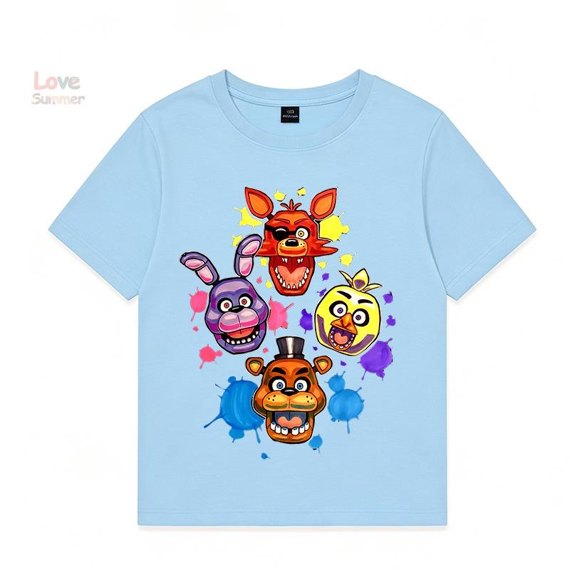 Детская футболка унисекс FNAF At Freddys для мальчиков и девочек Повседневная с круглым вырезом с коротким рукавом Эластичный крой Идеально подходит для повседневной носки детьми