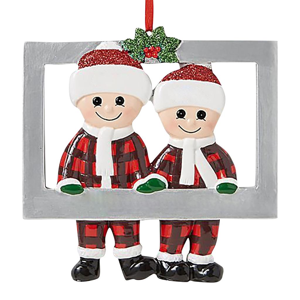 New Christmas Pendant Snowman Deer Penguin Family Resin Hanging Ornament DIY Name Blessing New Year Home Decoration 2025