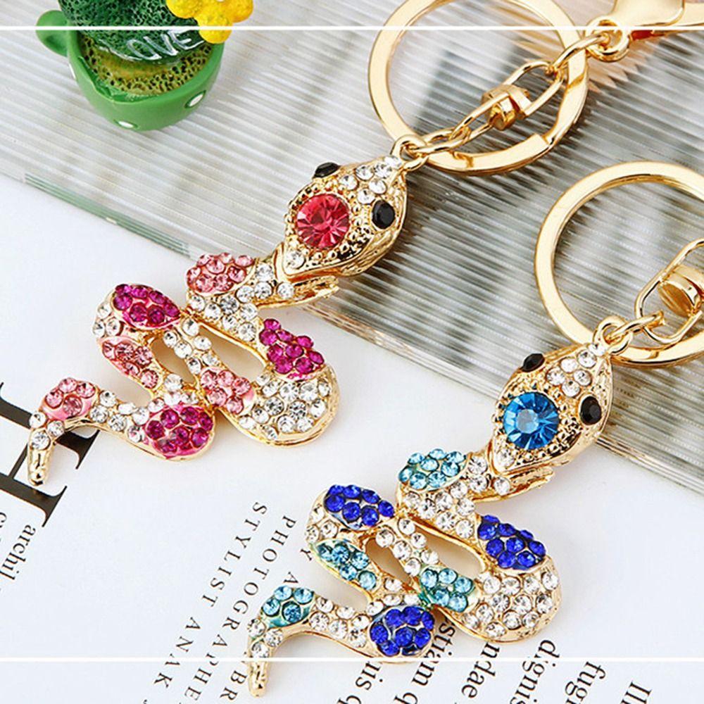 Exquisite Rhinestone Snake Keychain Fortune Women's Bag Pendant Zodiac Snake Year Key Ring Couple