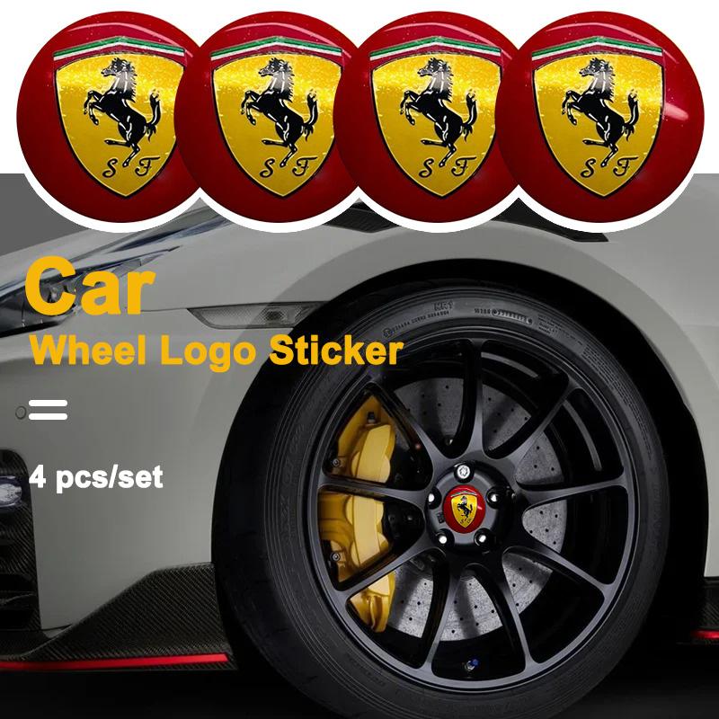 New 4PCS/Set For Ferrari Horse Donkey Badge Emblem Car Wheel Hub Center Cap Rim Cover Decoration Stickers Accessories TH8