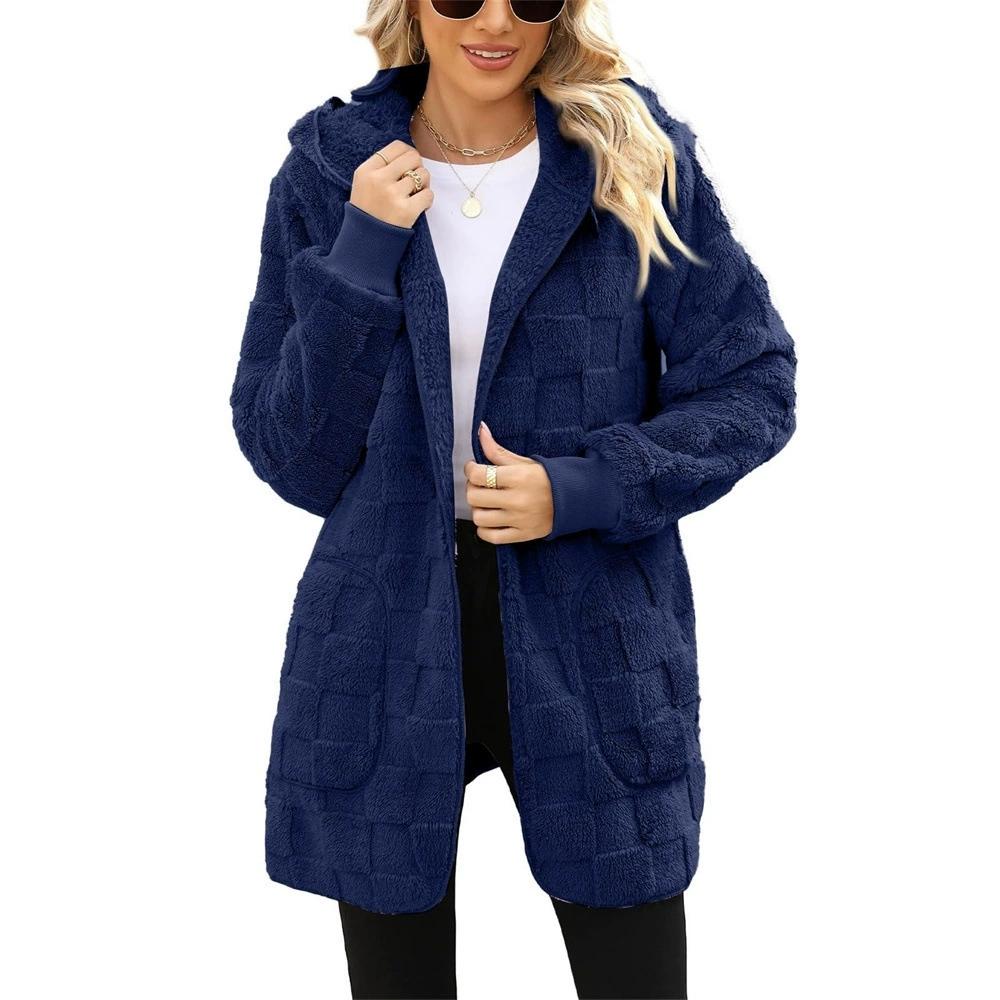 Autumn Winter Women Hooded Plush Velvet Jacket Cardigan Coats Oversized Up Fuzzy Casual Cardigan Warm Outerwear Lady Jacket
