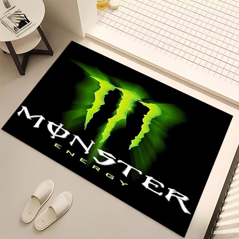1 шт. Коврик с принтом логотипа Monster Energy - Мягкий, Моющийся, Нескользящий, для помещений, Гостиной, Домашнего офиса, Декоративный коврик, Декоративный для офиса
