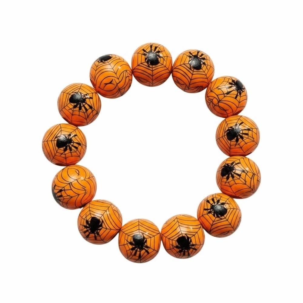 Stretchy Pumpkin Beads Bracelet Wooden Wood Wristband Spooky Charm Halloween Bracelet Cosplay