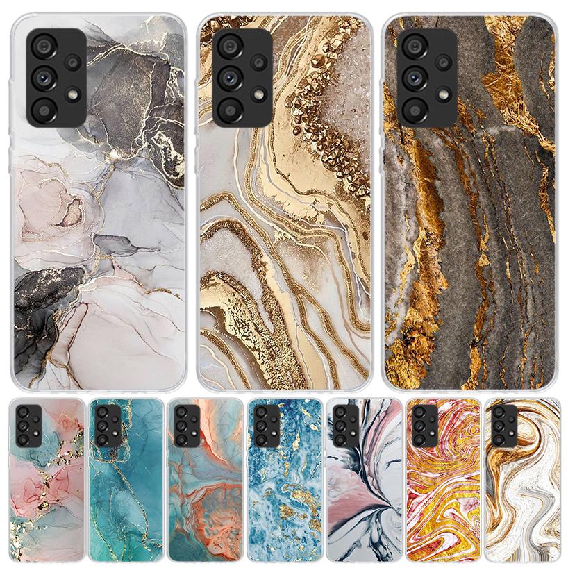 Fashion Gold Pink Geometric Marble Case Phone Cover for Samsung Galaxy A17 A16 A15 A14 A13 A56 A55 A54 A53 A36 A35 A34 A33 A26 A