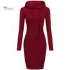 Повседневное однотонное облегающее платье с длинным рукавом и капюшоном для женщин с капюшоном до колена