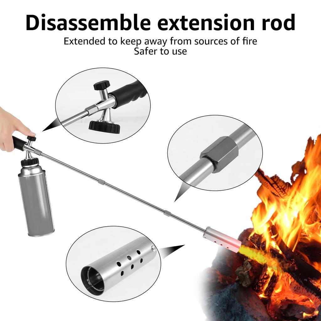 Outside Weed Torch Burner Removable Long Arm Blow Torch with Extension Poles Multifunctional Gases Torch Outdoor BBQ Utensils