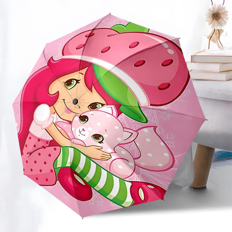 Strawberry Hat with Polka Dots: Automatic Opening and Closing Umbrella - Foldable Design, 8-Bone Iron Frame, Ideal Gift for Fans, Travelers,