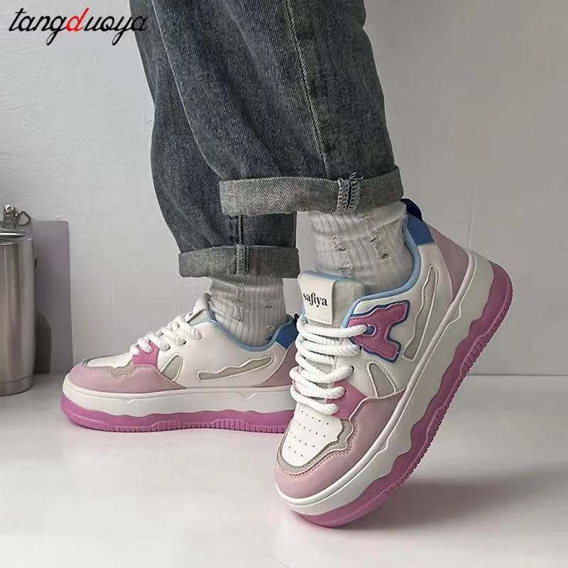 Pink Casual Sneakers for Women Platform Breathable Running Sports Chunky Shoes Student Comfortable Kawaii Ladies Footwear 2024
