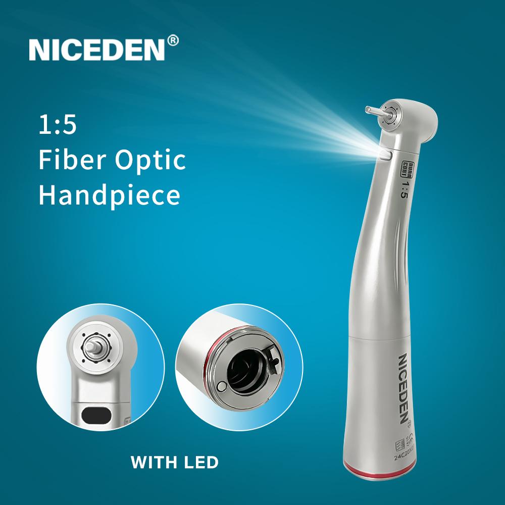 TI Max X95L Dental 1:5 Speed Increasing Red Ring Contra Angle Handpiece with Optic Fiber Stainless Titanium Body for FG Bur