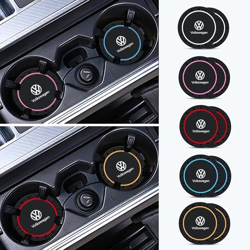 VW Valve Stems Caps Car Sticker For VW Volkswagen Jetta MK5 Golf 2PCS Car Coasters Water Cup Slots Non-Slip Mat Waterproof Cup Pad