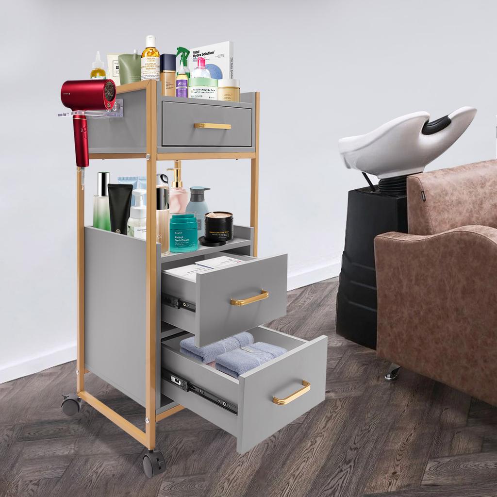 Salon Cart Barber Trolley Easy To Move Large Capacity For Spas Locker Rooms Barber Stores Salon Storage Trolley Grey