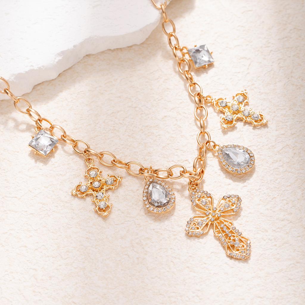 Хип-хоп ожерелье с подвеской в виде креста, панк-аксессуар со стразами