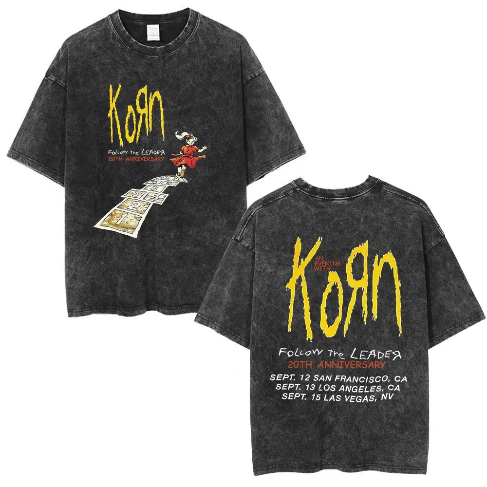 Korn Follow The Leader Got The Life Washed T Shirts Men Women Classic Metal Gothic Rock Band Tshirts Vintage Oversized Tshirt