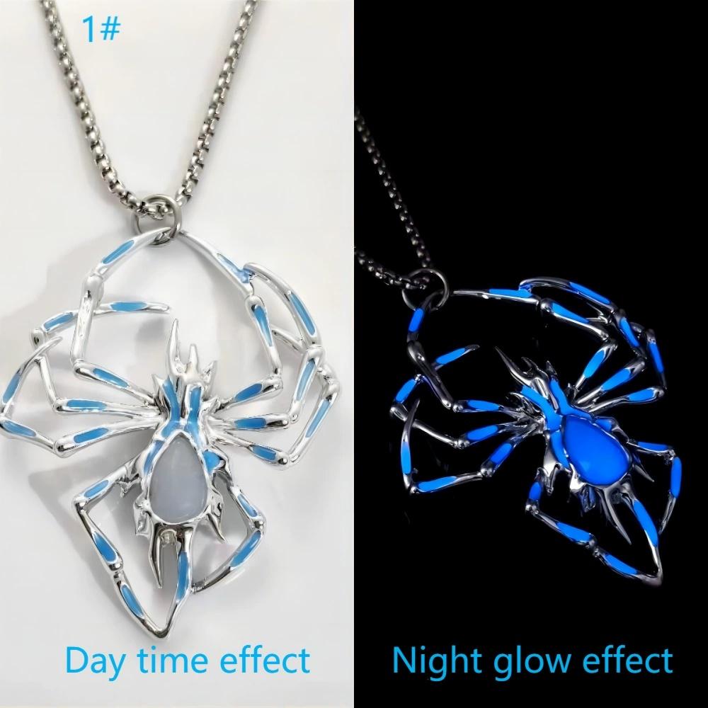 Halloween Fashion Geometric 3D Luminous Spider Pendant Necklace Unique Hip-Hop Glow-in-the-Dark Insect Jewelry for Wholesale