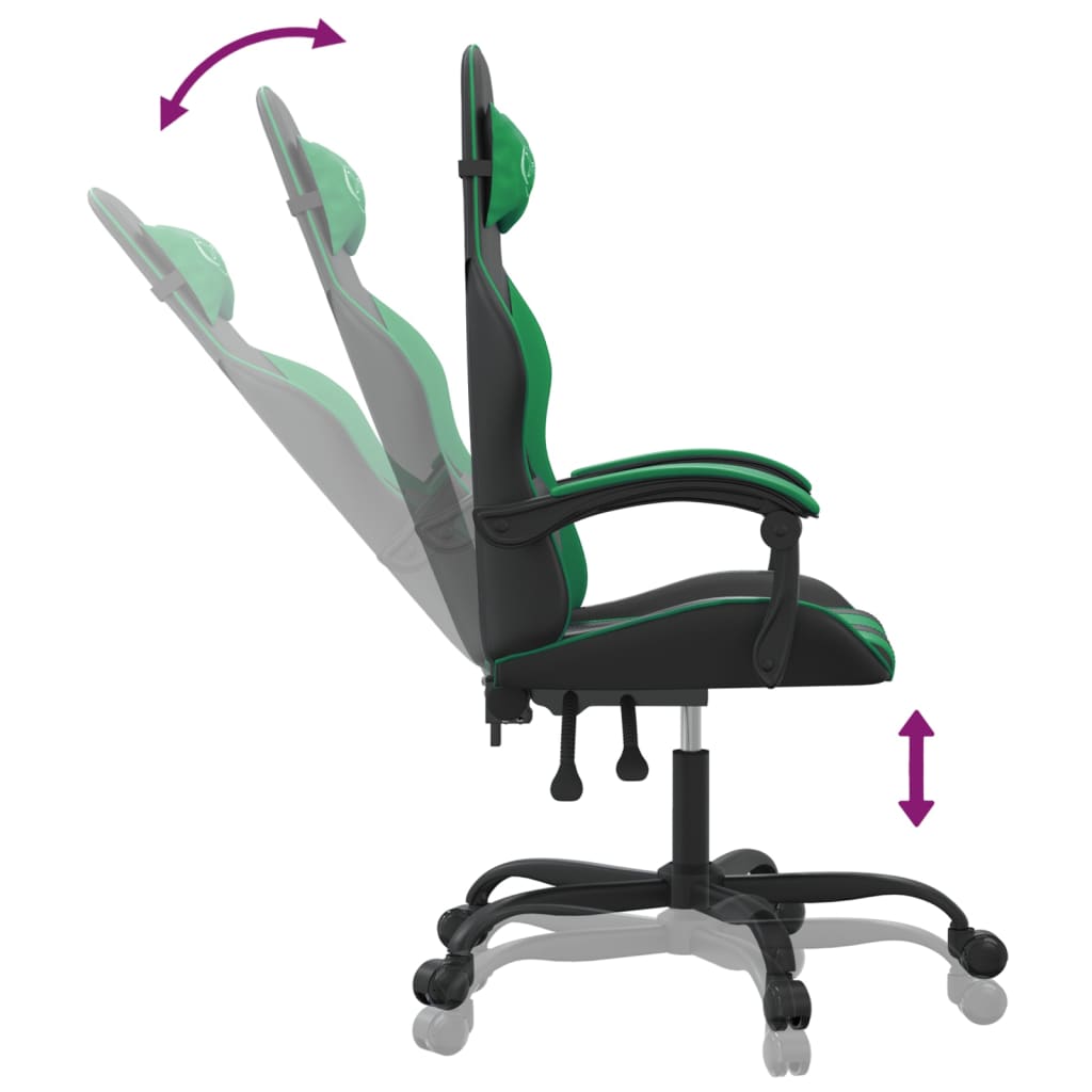 Gaming Chair Swivel Black and Green PU Leather
