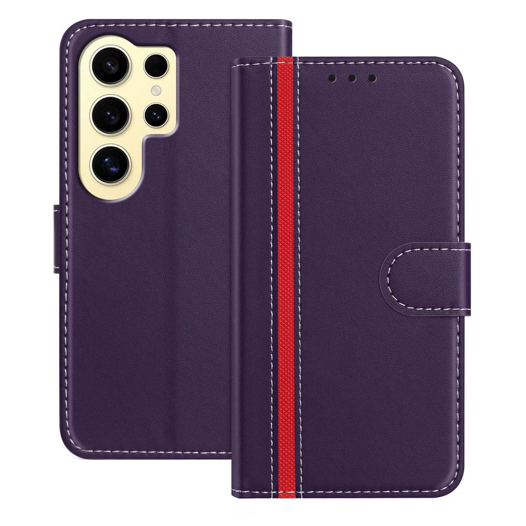 For Samsung Galaxy S24 Ultra Phone Cases Wallet Stand Color Splicing Leather Cover with Magnetic Clasp