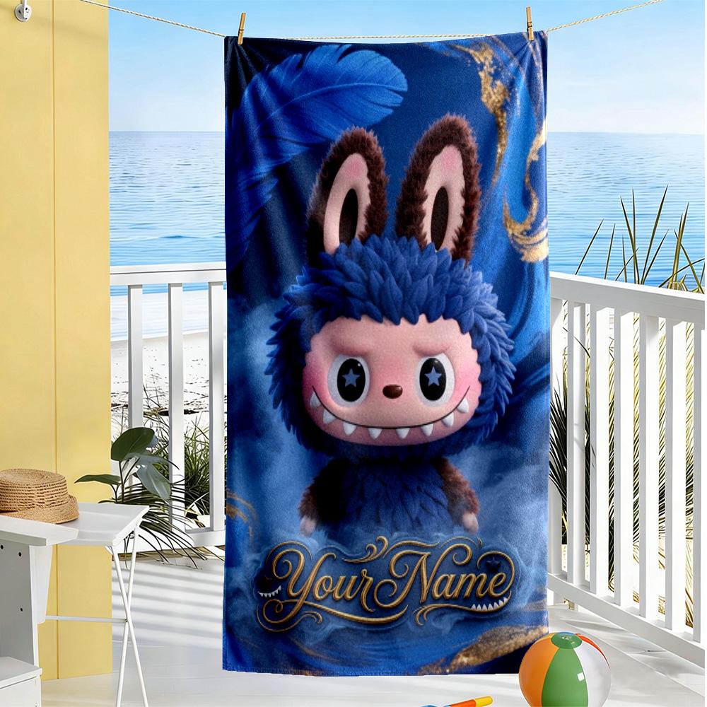 Labubu Personalized Text Beach Towel Super Soft Microfiber Quickdry Fabric Suitable for Swimming Gym Camping Yoga Vacation