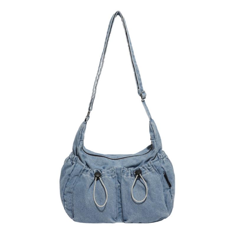 Новая модная и персонализированная женская плечевая сумка большой вместимости, джинсовая сумка-мессенджер с эффектом стирки, ретро женская сумка, сумка под мышкой.