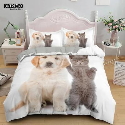 Милый котенок Бело-черный котенок Комплект постельного белья 3D-печать Подходит для спальни Комплект пододеяльника с наволочками Детский домашний текстиль