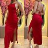 Backless Sexy Slim Fit Bandage Party Club Elegant Dress For Women Solid Female Outfit Fashion Vent Halter Sleeveless Long Dress