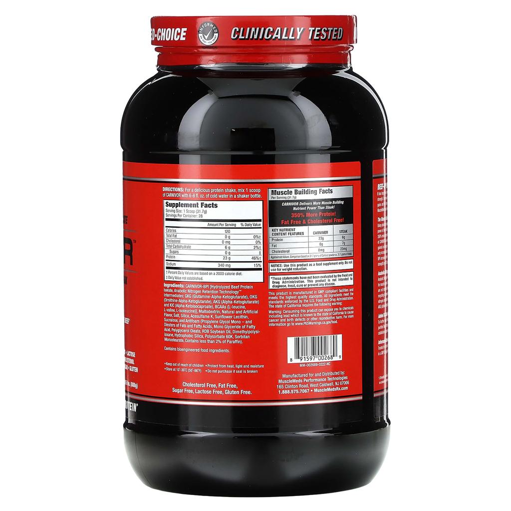 MuscleMeds Carnivor, Bionic Beef Protein Isolate, Vanilla Caramel, 2.1 Lbs (957.6 G)