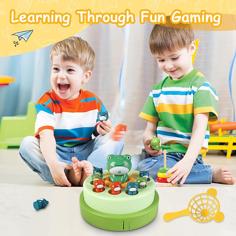 Children'S Fun Catapult Turntable Cartoon Net Fishing Bouncing Little Frog Concentration Interactive Training Puzzle Desktop Toy
