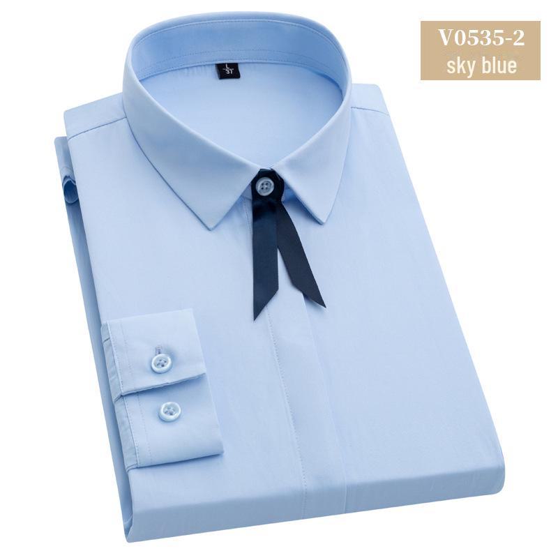 «Женская профессиональная рубашка облегающего кроя с длинным рукавом 2025 года — однотонная, микроэластичная, для весны и осени»