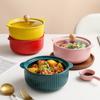 Скандинавская керамическая миска для лапши с крышкой и ручками
