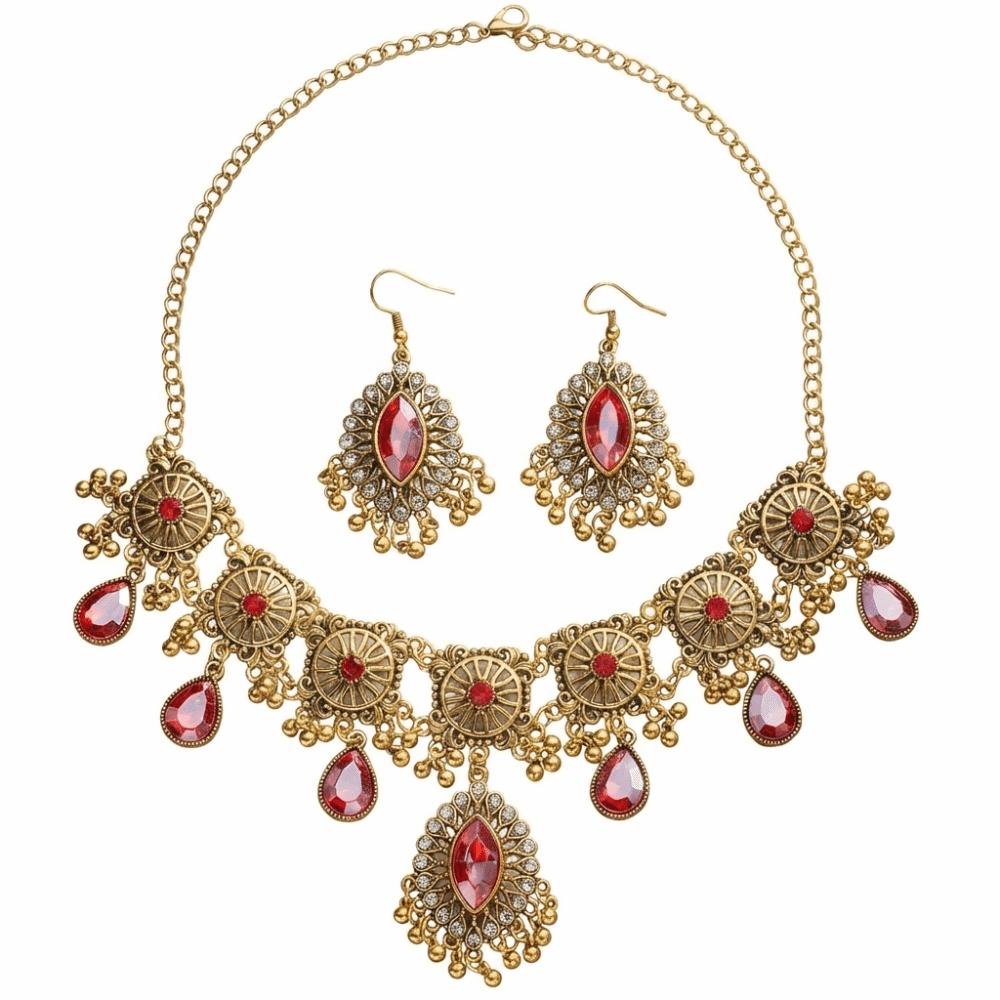Metal Necklace Earrings Set Water Drop Pendant Ethnic Style Necklace Set  Wedding Party