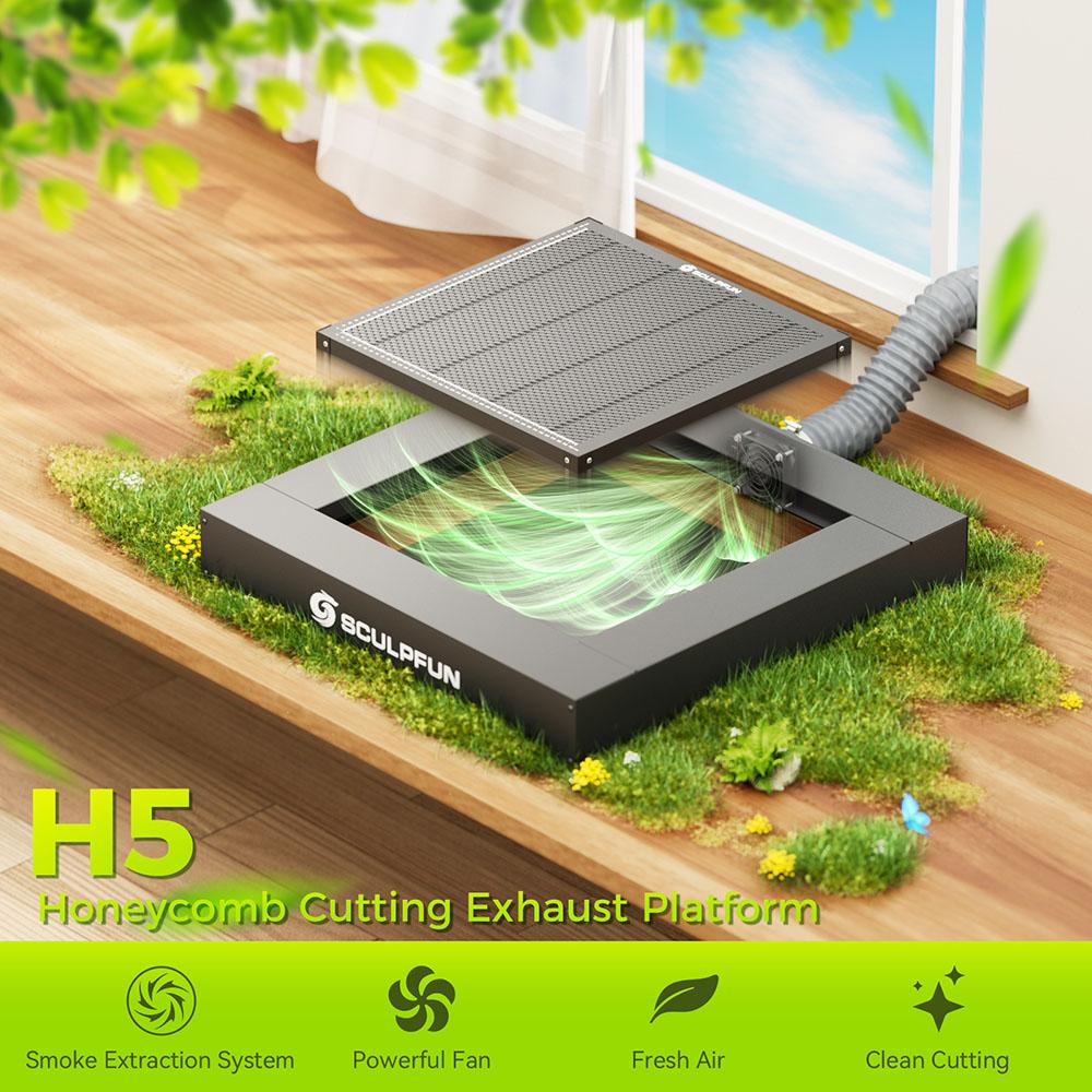 SCULPFUN H5 Gen2 Honeycomb Laser Bed, with Fume Extraction Fan, 650*650mm - EU Plug