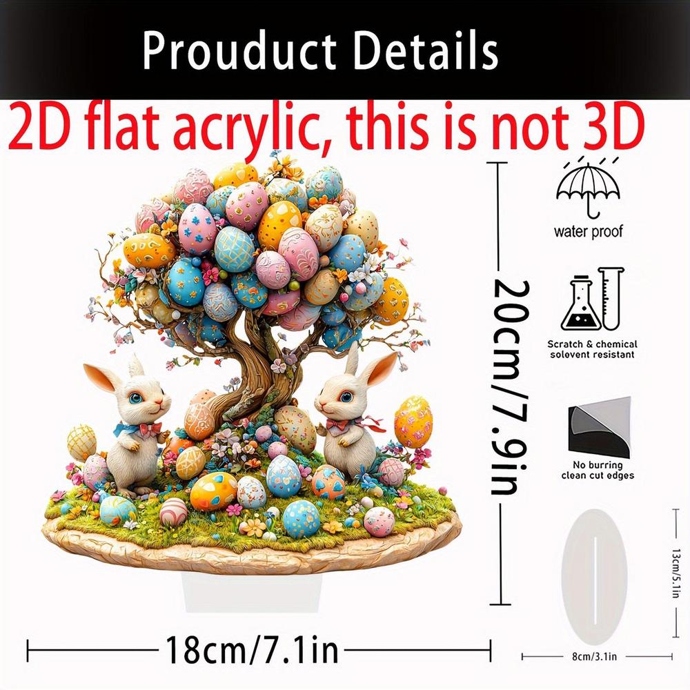 Easter 2D Flat Decoration Acrylic Statue Egg Bunny Easter Decor for Desk Spring Easter Stand Figure Indoor Home Decoration