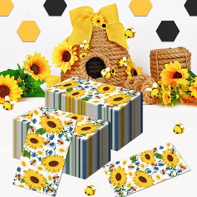 Одноразовые салфетки для вечеринок, двухэтажные, прямоугольные, 20 шт./упак., с рисунком подсолнуха и пчелы