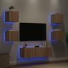VidaXL Wall-Mounted TV Furniture with LED Lights 5 Pcs, Hanging TV Cabinets, Floating TV Furniture, Modern, Oak 3216862