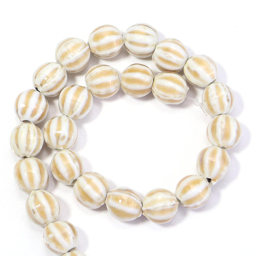 28pcs/string Pumpkin Shape Stripe Ceramics Beads Colorful Floral Glaze Porcelain Beads For DIY Charms Neckalce Bracelet Jewelry