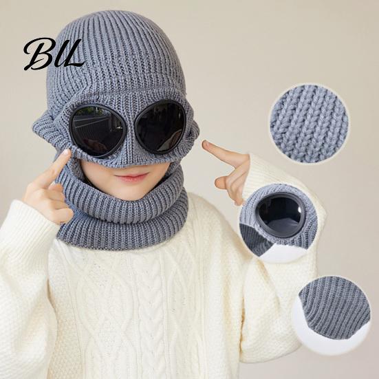 Toddler Cold Weather Windproof Hat 1 Set Knit Neck Warmer for Kids, Winter Earflap with Goggles, Soft Elastic Outdoor Play Fleece Lined Aviator