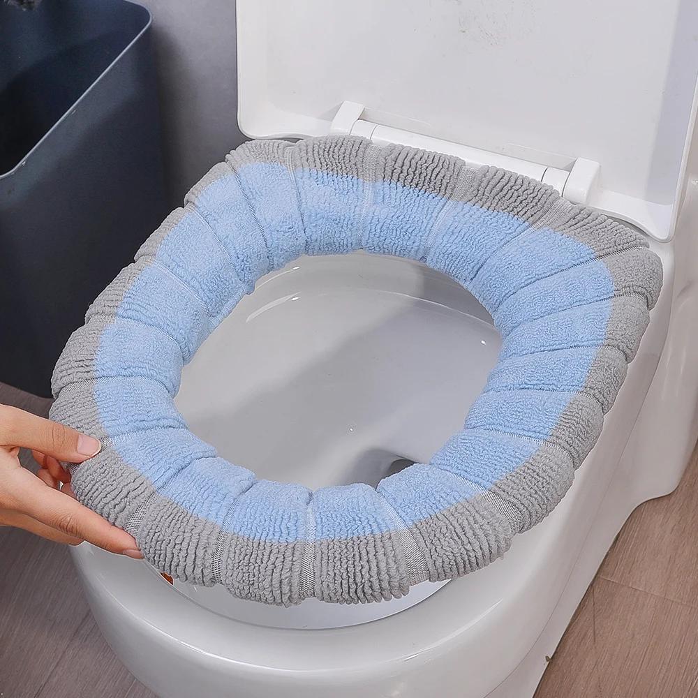 Зимний теплый чехол на сиденье для унитаза, коврик для ванной комнаты, подушка для унитаза с ручкой, более толстый, мягкий, моющийся туалетный столик, теплые аксессуары