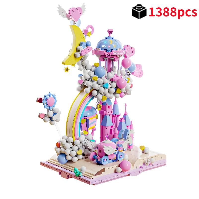 Castle In The Sky Princess Villa House Book with Light Rainbow Park Paradise Building Blocks Bricks Model Assembly Toy Kid Gifts