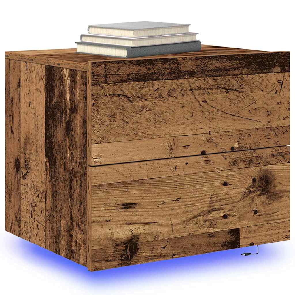 vidaXL LED Nachttisch Wandmontage Altholz 50x39x41 cm