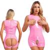 Womens Patent Leather Cutout Bodysuit Open Cups Crotchless Open Butt Bodycon Leotard for Nightclub Party