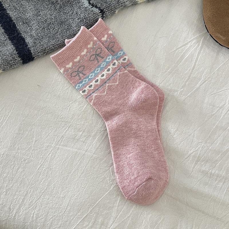 Женские осенне-зимние теплые и толстые носки-трубы с бантом, сочетающиеся по цвету