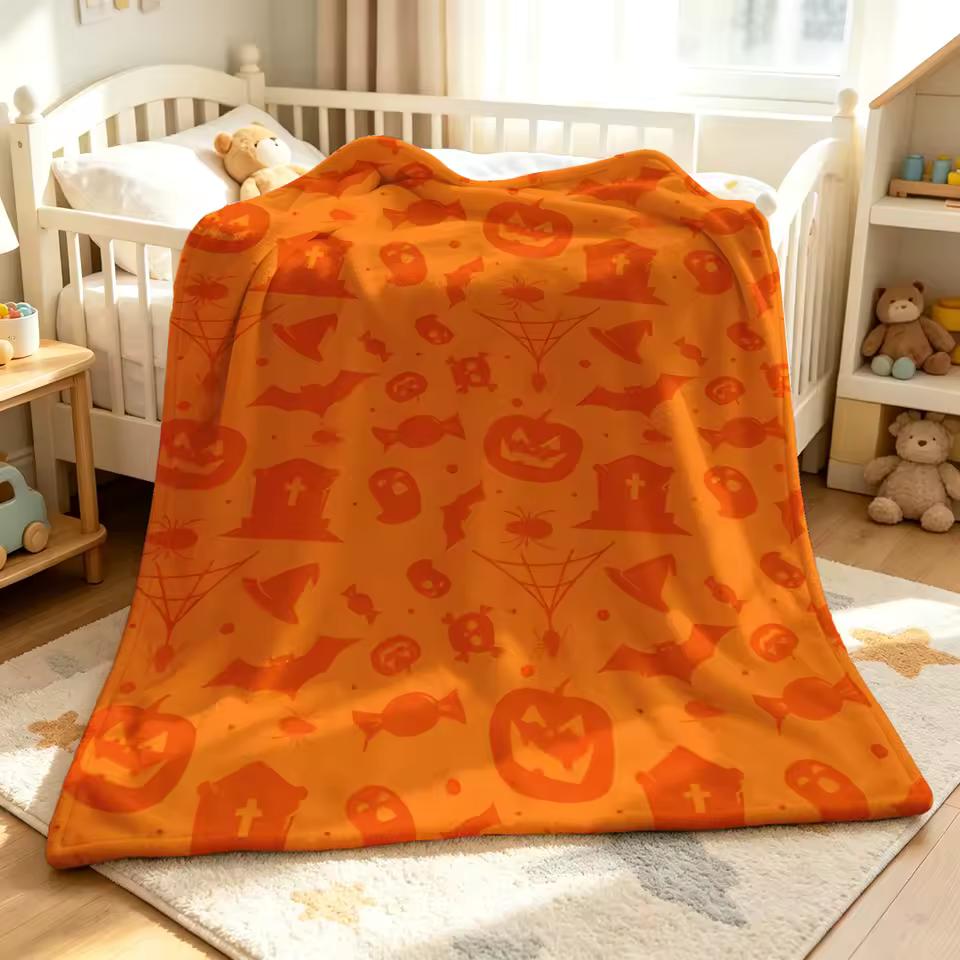 Orange Halloween Grave Flannel Blanket Warm Soft Halloween Christmas Decorative Couch Warm Cozy All-Season Gift